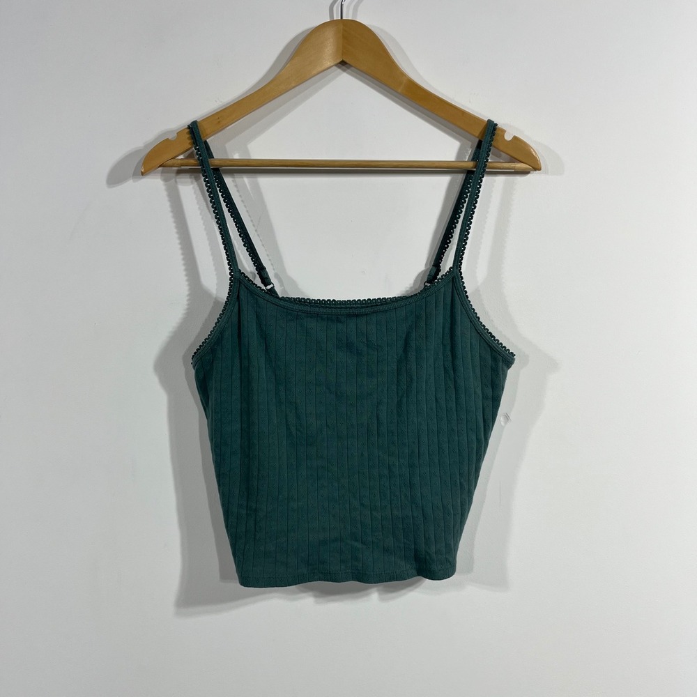 American Eagle Dainty Preppy Pointelle Lace Trim Cami Crop Top Women XL Festival